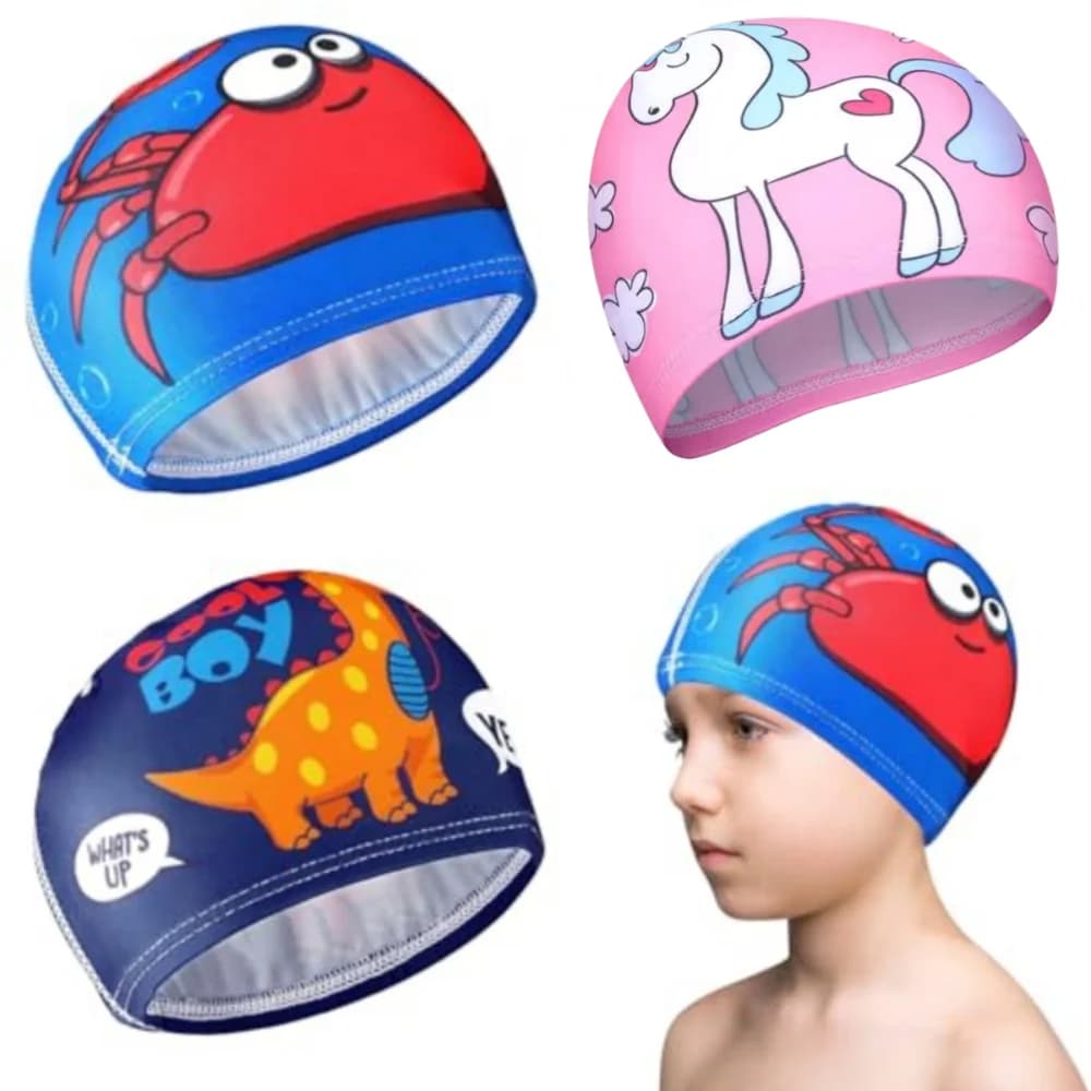 Animated cartoon children's swim cap Stretch fabric for children Swimming pool Water sports Protecting ears Bathroom hat