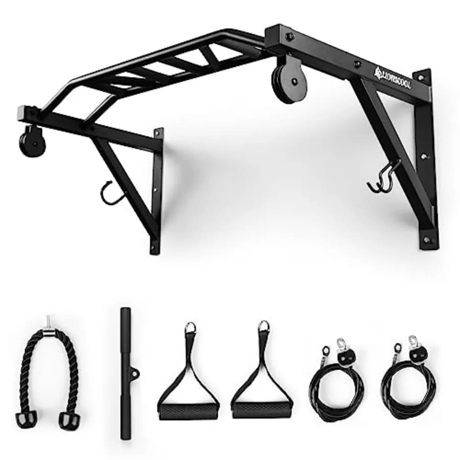 Wall Mounted Pull Up Bar with Pulley System, Steel, Black, Multifunctional for Upper Body Workouts