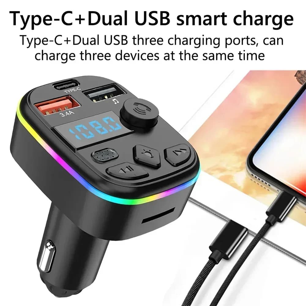 Trasmettitore FM per auto di tipo C Caricatore per auto Bluetooth 5.0 con supporto per lettore MP3 Scheda TF Disco U Radio automatica Kit vivavoce per auto wireless