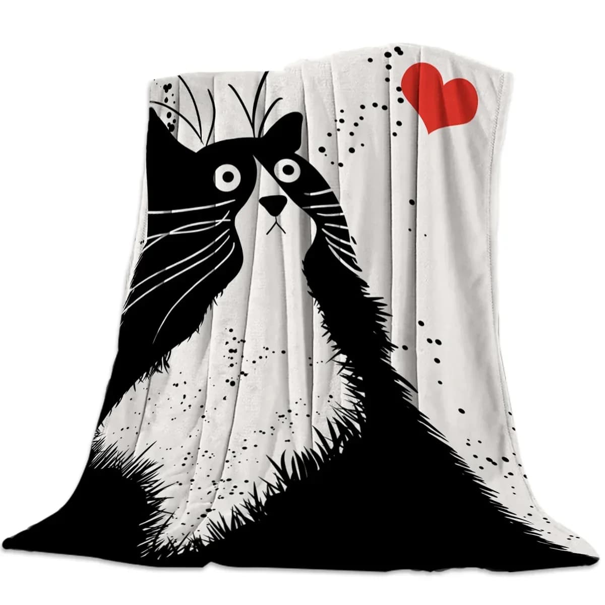 Coperta di flanella modello gatto bianco nero per divano letto divano morbido leggero accogliente bambini e adulti che viaggiano regali di campeggio