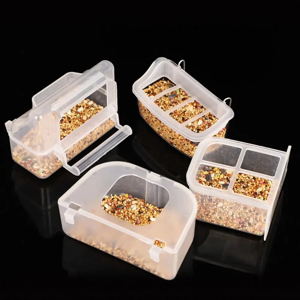 Anti-splash Bird Food Box Transparent Hanging Pigeons Cage Feeder Parrot Food Container Plastic Parrot Hanging Food Dish