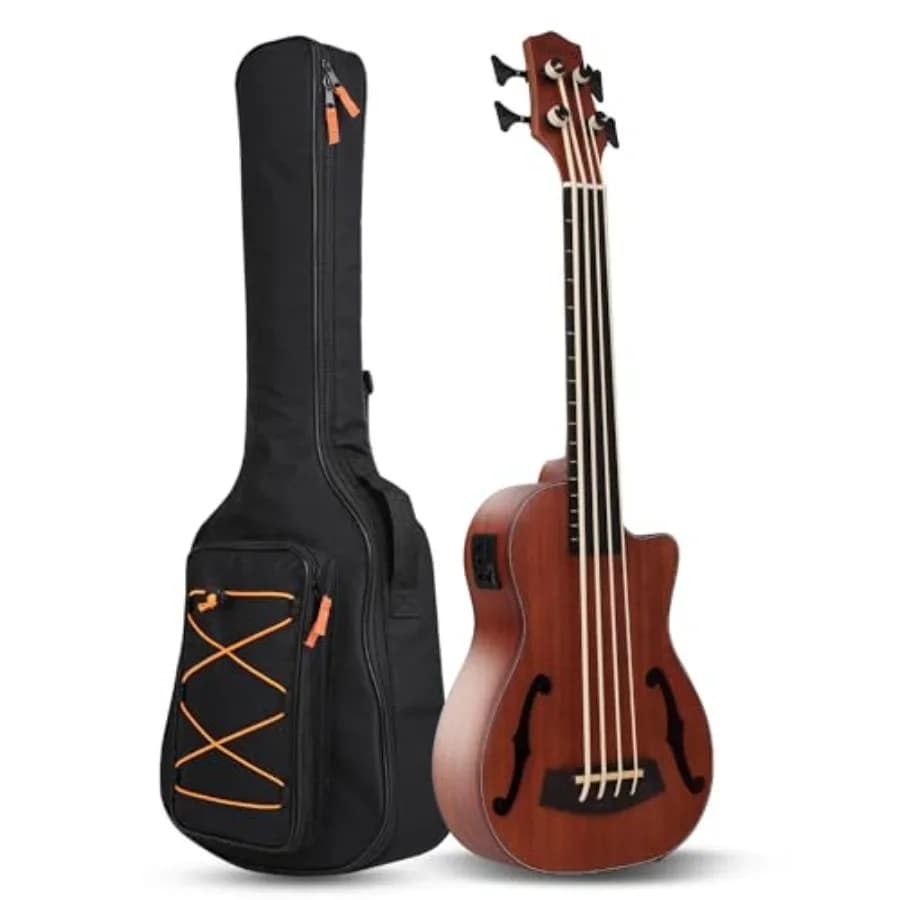 Bass Ukulele Electric 30 inch baritone ukelele bass, Electric Acoustic Bass Uku with Gig Bag, solid mahogany body, natural fini