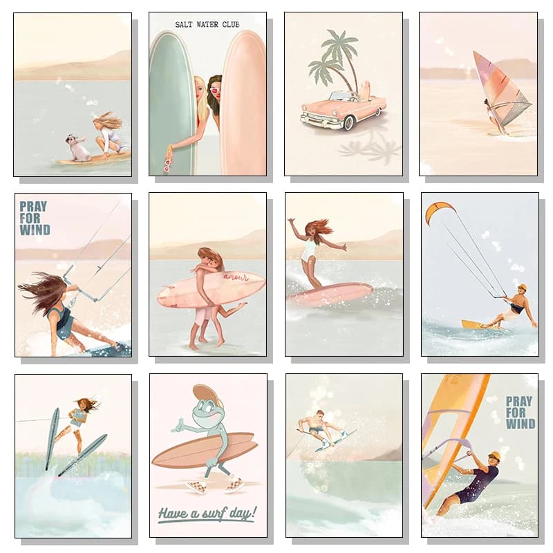 Poster Minimalisti Spiaggia Surf Boho Stampe Rosa Estive Costiere Quadri Diamantati Arte Murale Immagini per Soggiorno Casa