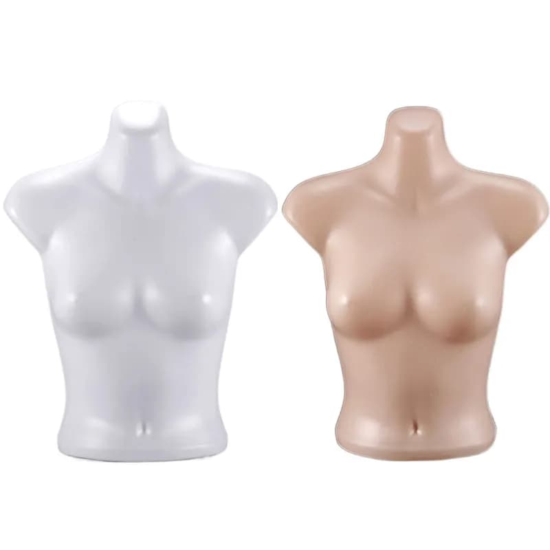 Modello di torso femminile in plastica bianca/tinta carne, modello di seno femminile per esposizione fotografica, reggiseno, intimo, gilet a maniche corte