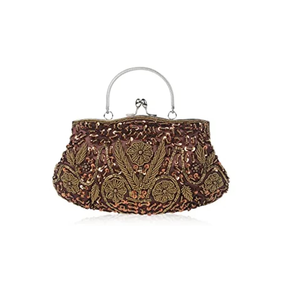 Pochette da Sera per Donna, Borsa Vintage con Perline e Paillettes, Borsetta da Sposa