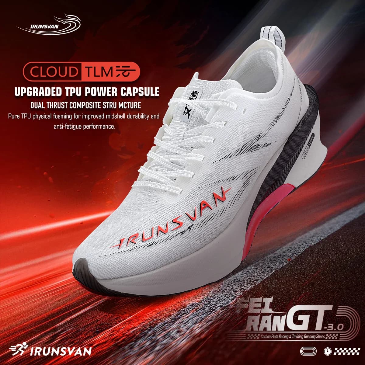 IRUNSVAN Full Length Carbon Plate Super Marathon Racing Shoes Lightweight Cushioning Men's Running Shoes 125