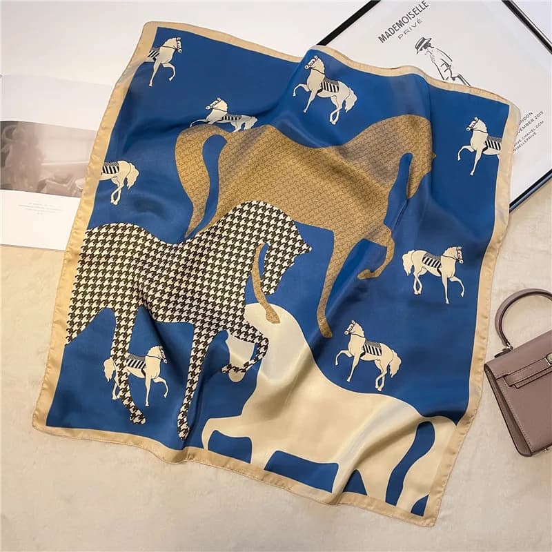 Foulard Quadrato di Lusso con Stampa, Morbido in Raso, Fascia per Capelli con Motivo Cavallo, Sciarpa da Ufficio, Hijab, Nastro per Borsa, Regalo
