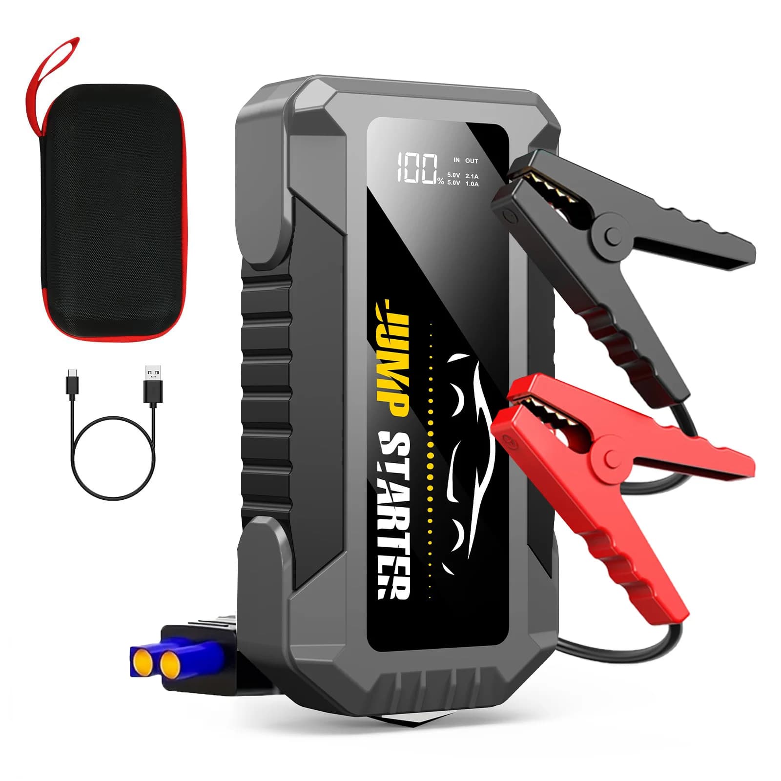 Avviatore d'Emergenza per Auto 5000A, Batteria di Avviamento (per Motori a Benzina fino a 8L e Diesel fino a 7L), Caricabatterie Portatile 20000mAh, Power Bank