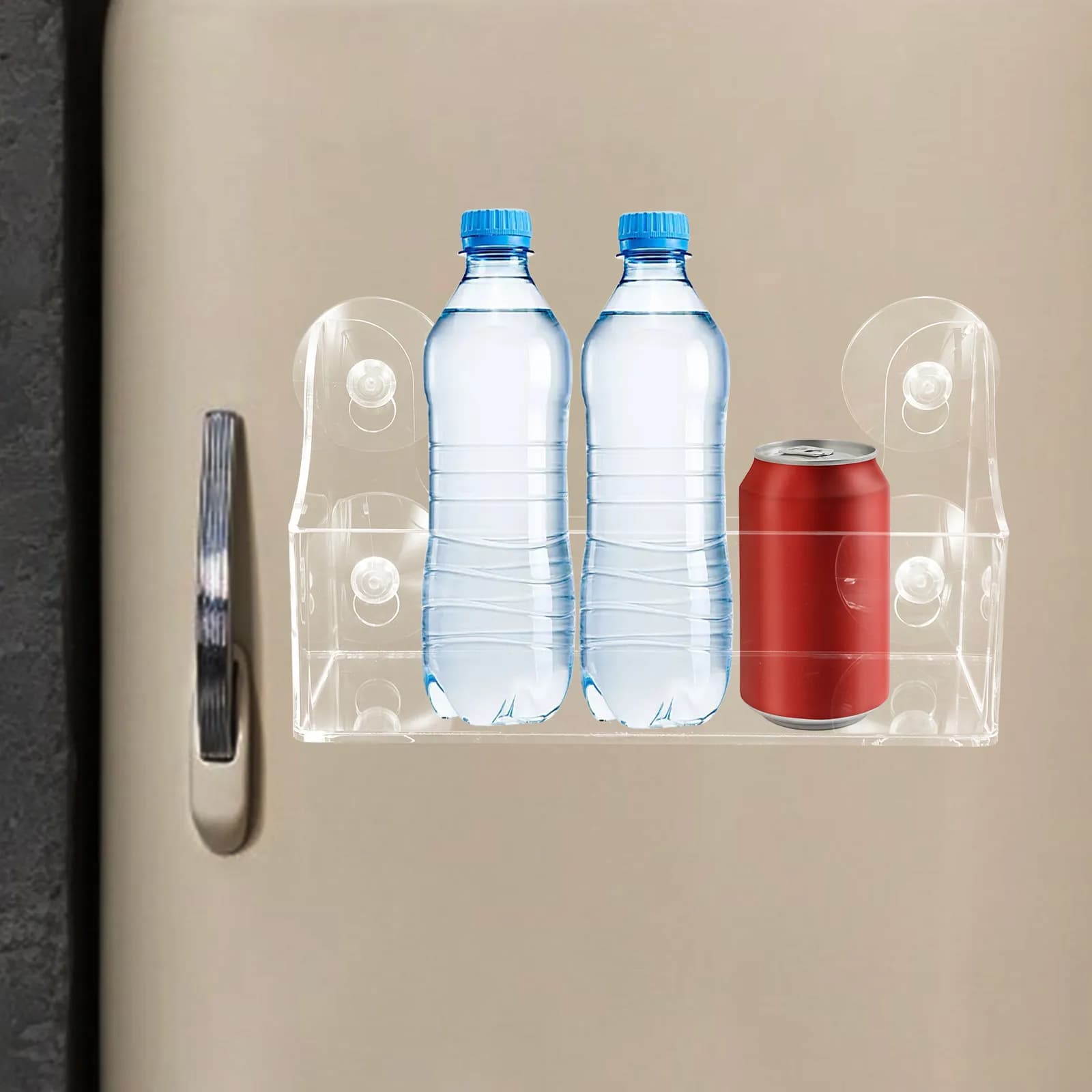 1 Shelves for Fridge Drinks, Transparent Acrylic Organizer with Suction cup, Adjustable, Without Drilling, for Fridge Storage