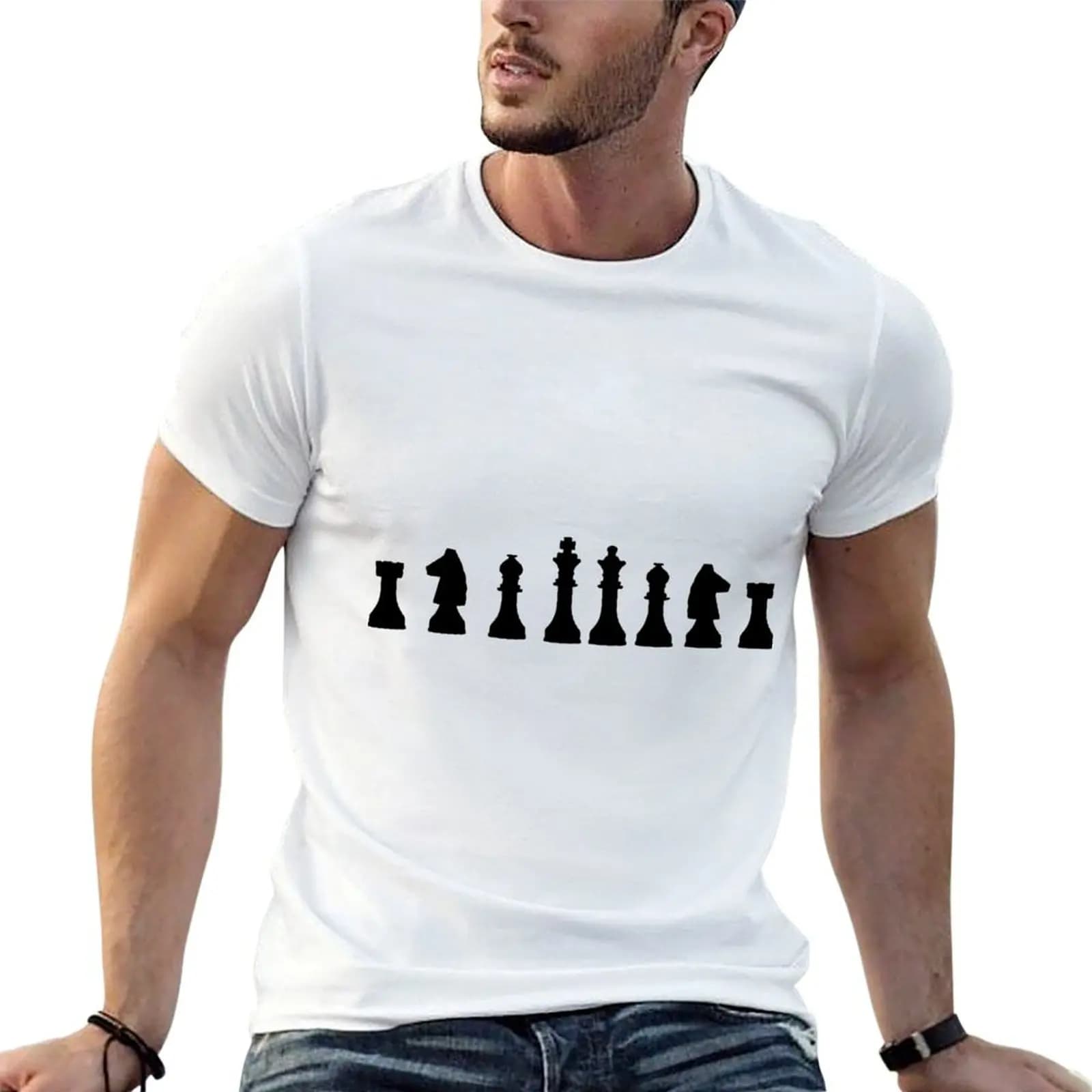 All the Pieces: A Complete Chess Set Design T-Shirt man t shirt summer funny t shirts cotton T-Shirt