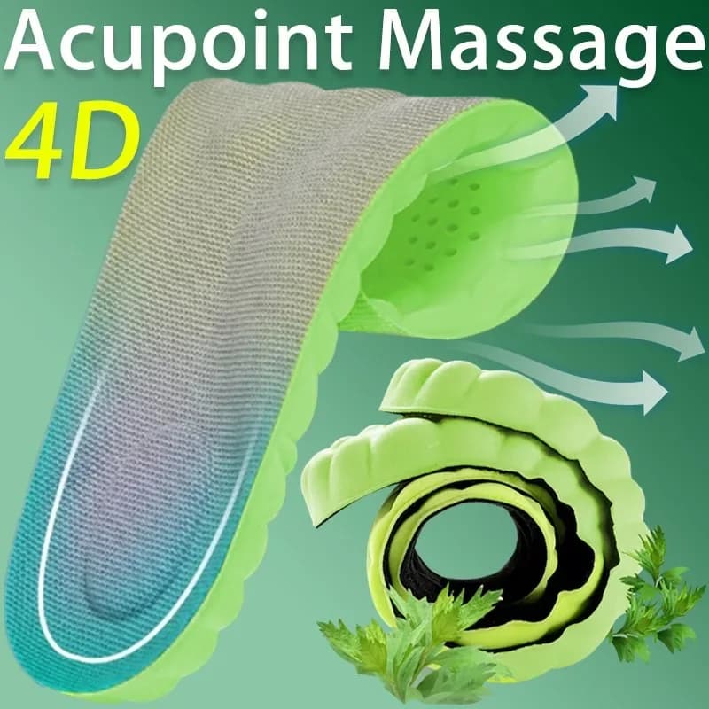 Soletta di supporto per arco plantare 4D da corsa Cuscinetto per scarpe in cotone ammortizzante Allevia il dolore Massaggio dei punti di agopuntura Solette sportive Cuscino per il piede fitness