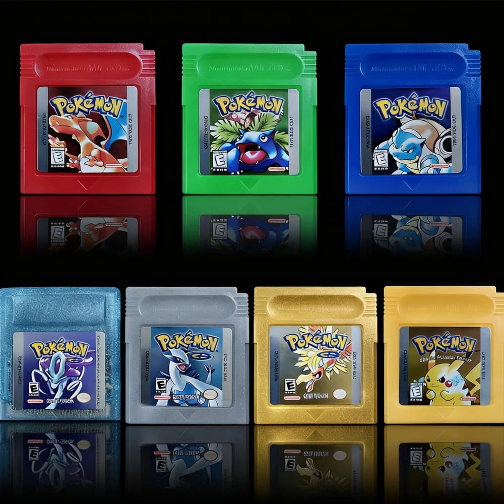Cartuccia di Gioco GBC Pokemon 16-bit per Console, Carte da Gioco Rosso Blu Cristallo Dorato Verde Argento Giallo