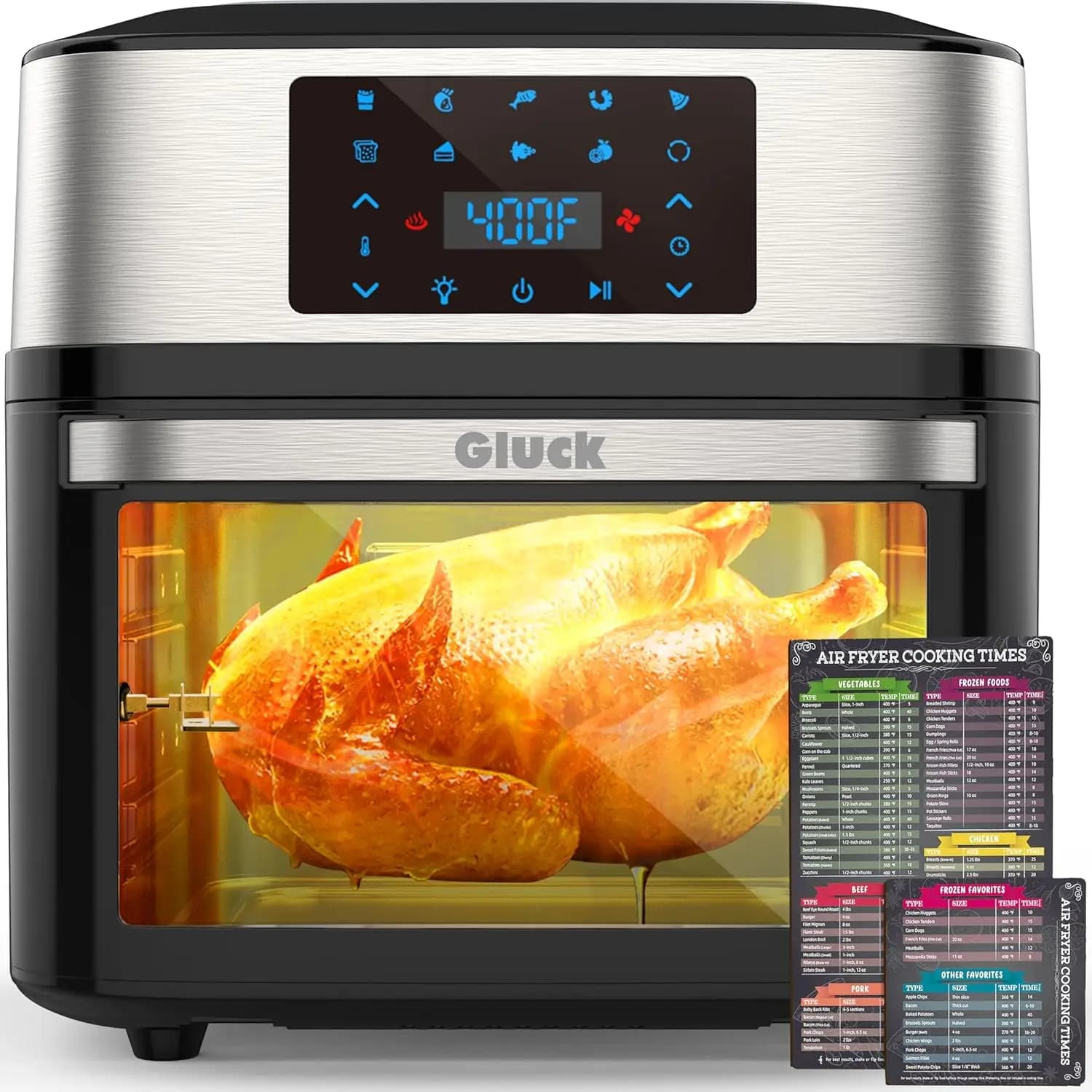Forno combinato con friggitrice ad aria grande da 20 QT con finestra, girarrosto e rack disidratanti per cucinare in famiglia