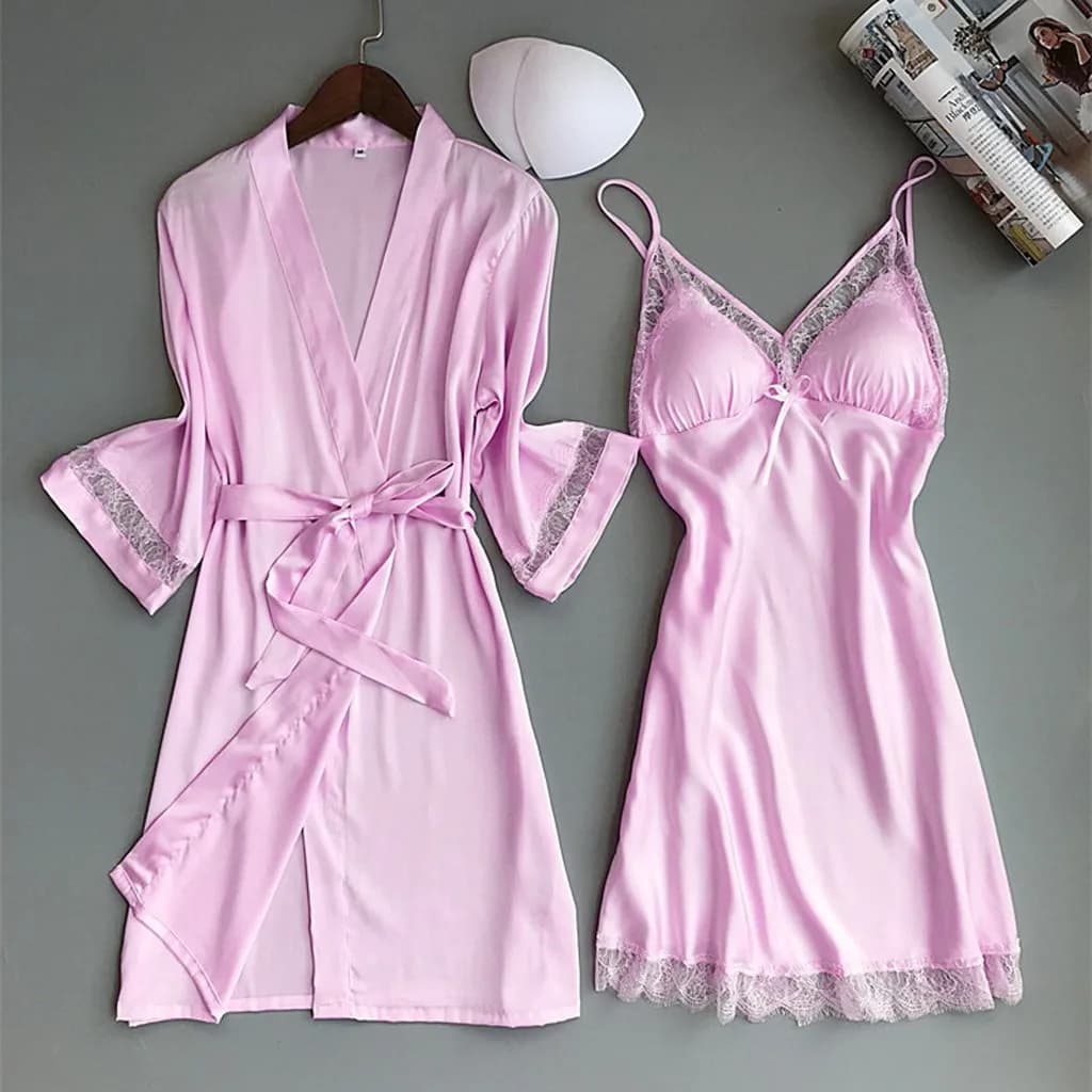 Nuovo set da due pezzi di pigiama di seta in raso per donna tinta unita bordo in pizzo abiti moda sexy e abito da notte con bretelle