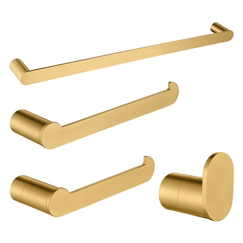 Set di accessori da bagno in acciaio inossidabile oro spazzolato, gancio appendiabiti da bagno, portasciugamani, portarotoli, portaoggetti