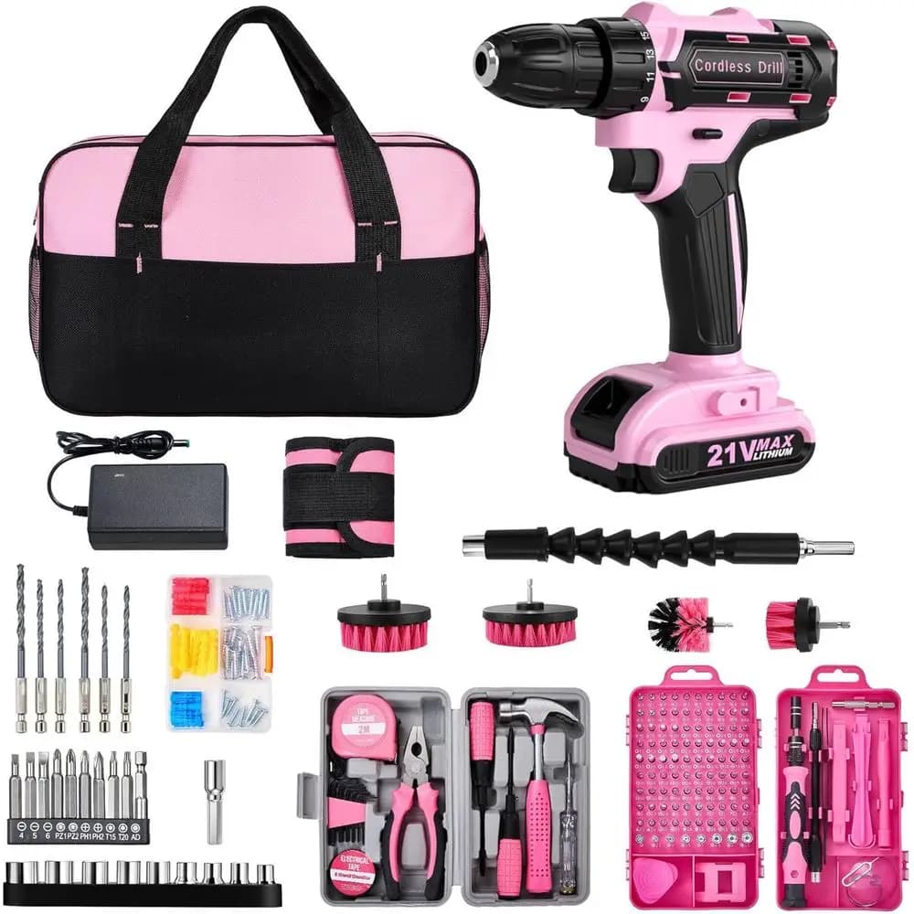 Set Trapano Avvitatore a Batteria 21V da 220 Pezzi con Kit Utensili, Borsa Porta Attrezzi, Cacciavite di Precisione, Cinghia Magnetica e Cassetta degli Attrezzi Manuale - Ideale per