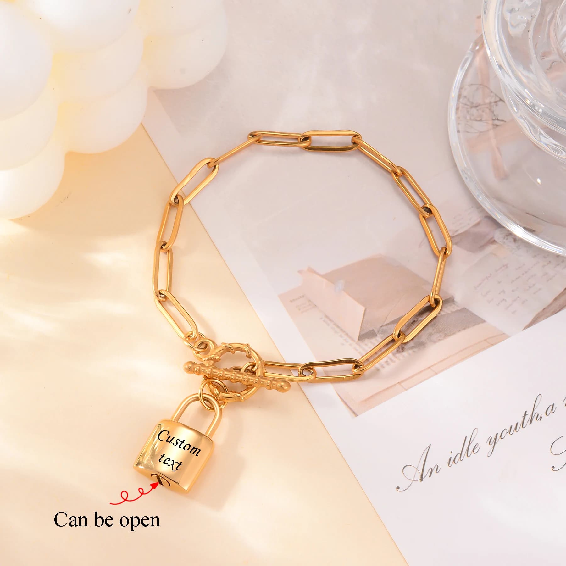 Bracciale con urna con lucchetto in acciaio inossidabile alla moda per ceneri, testo personalizzato, cremazione commemorativa per gioielli impermeabili con souvenir di animali domestici/umani