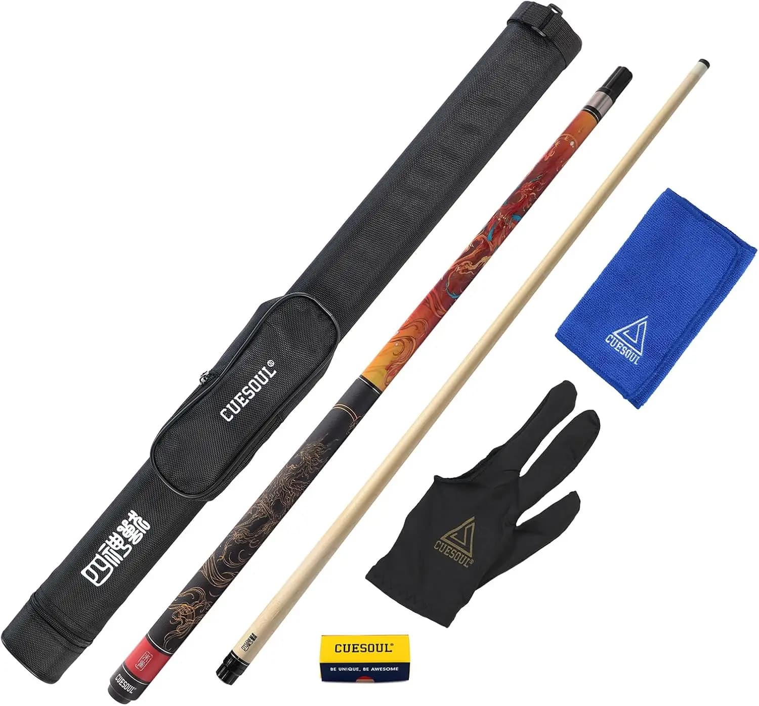 Stecca da Biliardo 19oz 58in con Custodia, Punta da 13mm, 4 Design Mitologici