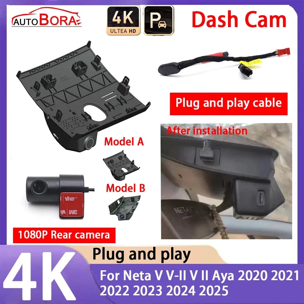 AutoBora 4K 2160P Car Photographer Plug and Play UHD Dash Cam Night Vision for Neta V V-II V II Aya 2020 2021 2022 2023 2024 2025