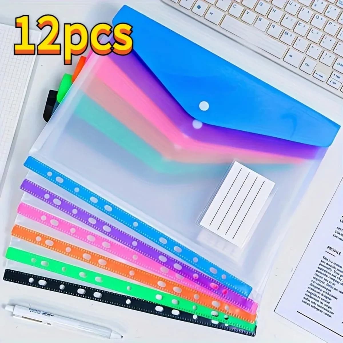 12 Pack A4 Expanding File Folders Heavy Duty PP Plastic 11 Ring Binder Pockets Uses For School Office Document Organizer