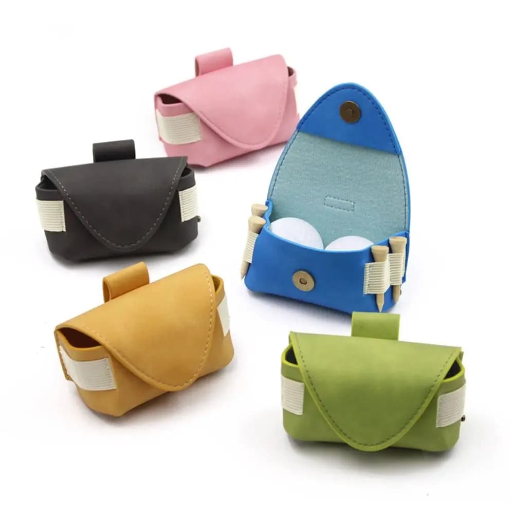 Magnetic Buckle Golf Ball Waist Bag PU Leather Mini Golf Belt Bag Storage Case 2 Balls Golf Ball Container