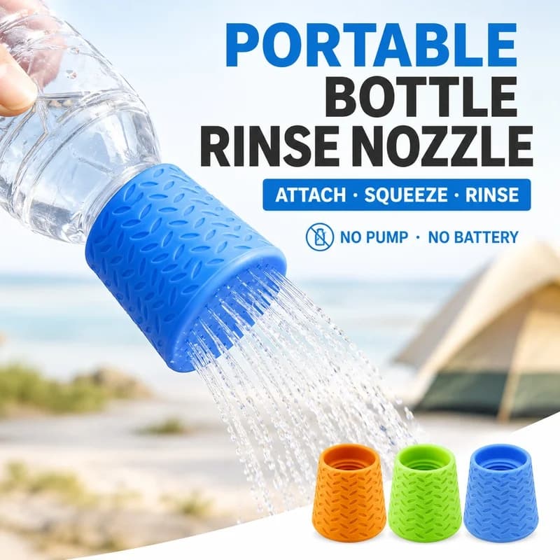 Portable Bottle Shower Nozzle Water Sprayer Cap For Camping, Beach, Car Travel & Pet Paw Washing, Fits Most 16 Oz–2 L Bottles