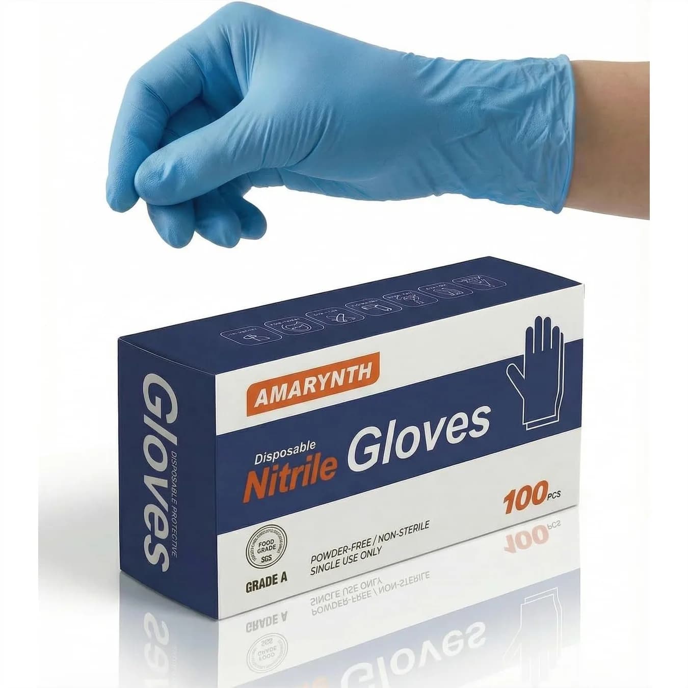 Guanti in Nitrile Monouso 4 Mil, Senza Lattice e Senza Polvere, con Punte delle Dita Texturizzate per Laboratorio, Cucina, Pulizia, Tatuaggi - Confezione da 100