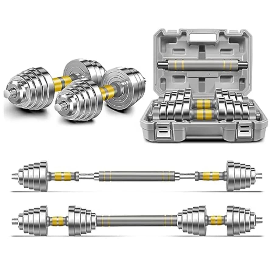 Set di Manubri Regolabili 44/66/88 LBS in Acciaio con Asta di Collegamento per Adulti, Donne, Uomini, Palestra Domestica, Fitness, Allenamento
