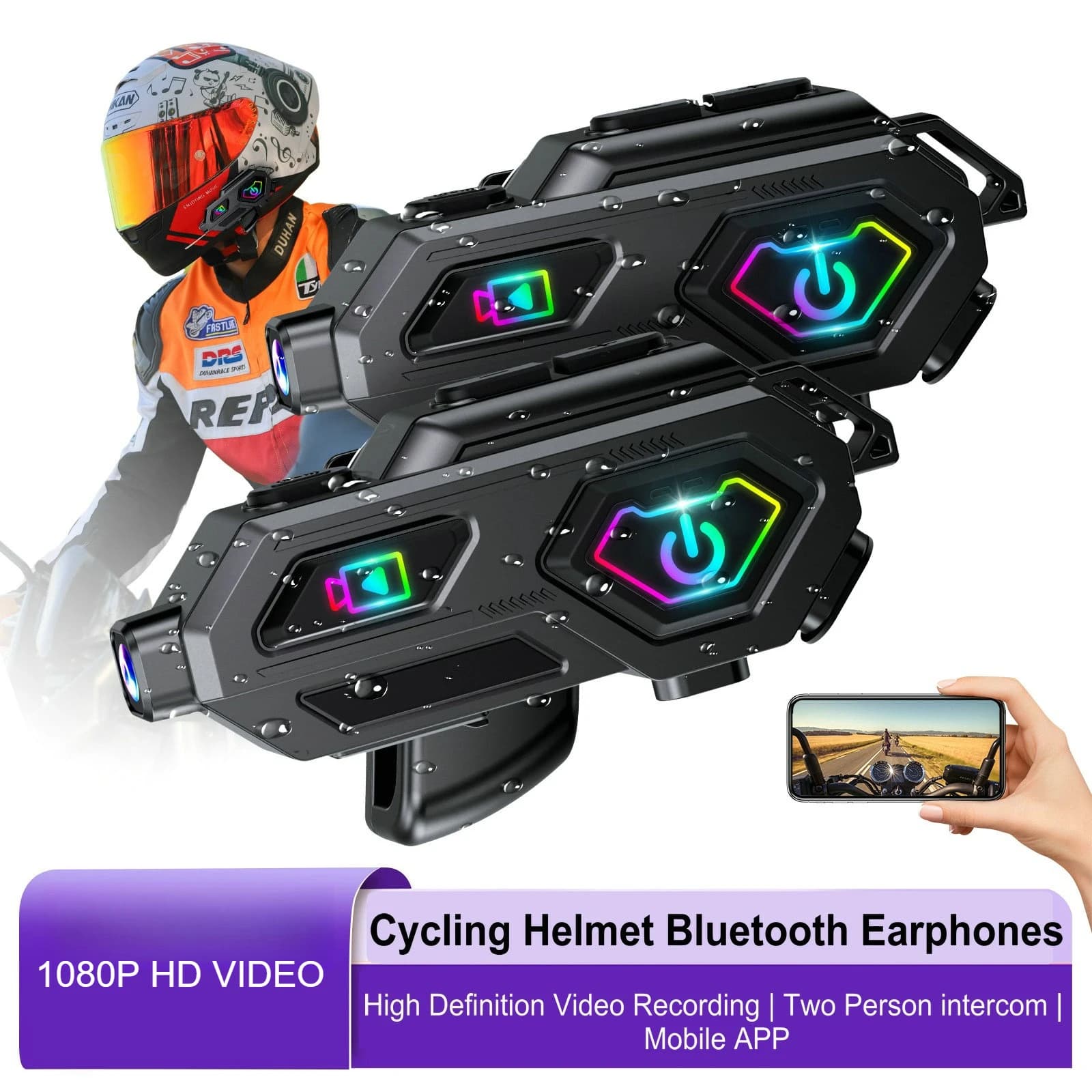 C8 MAX Motorcycle Helmet Headset 1080P HD Motorbike Dash Cam With FM Radio Bluetooth 5.3 Intercom Helmet Headset IPX5 Waterproof