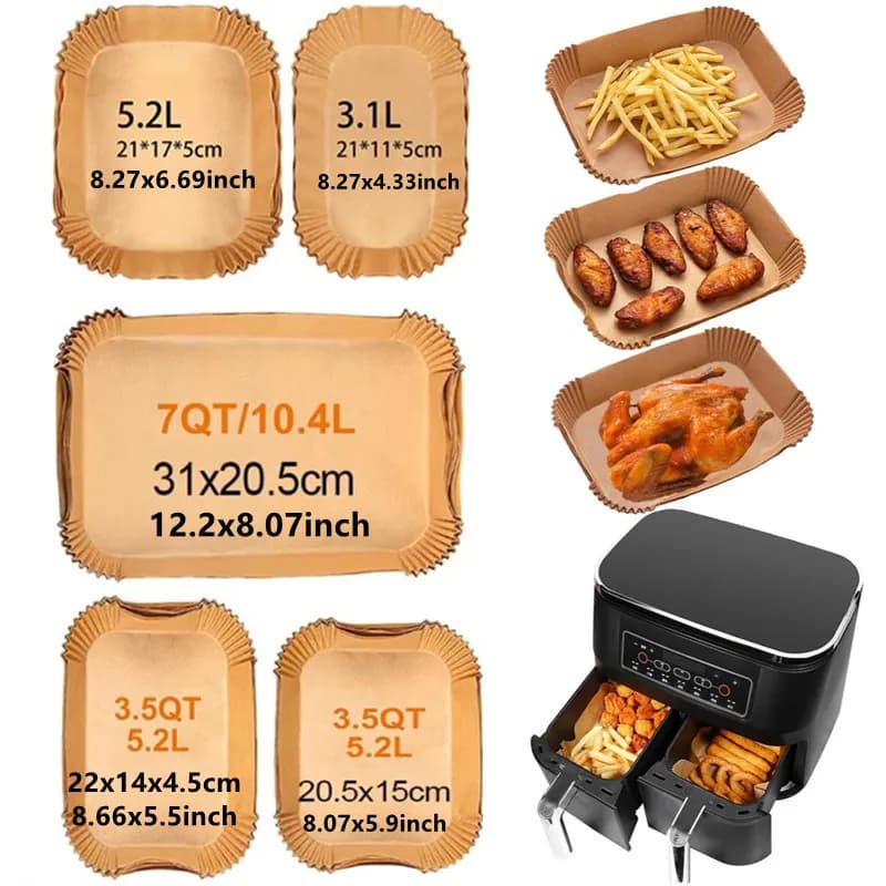 50-200 Pezzi Carta da Forno Rettangolare Monouso Antiaderente per Friggitrice ad Aria, Tappetino Antiolio per Forno, Compatibile con Ninja e Philips