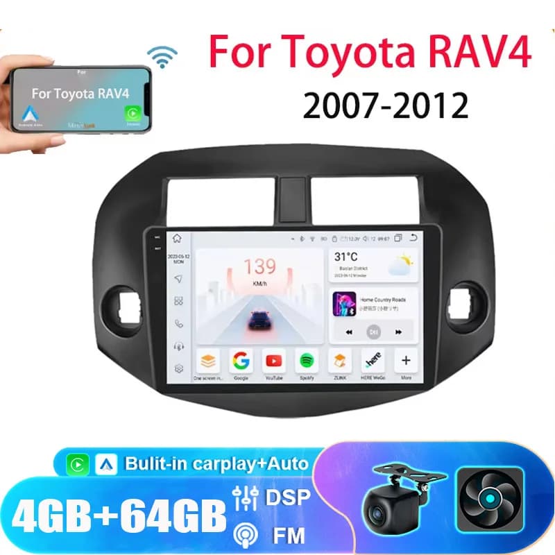10 "Android 13 Autoradio PER Toyota RAV4 Rav 4 2007 2008 2009 2010 2011 Lettore Video Multimediale di Navigazione Carplay GPS 2 Din