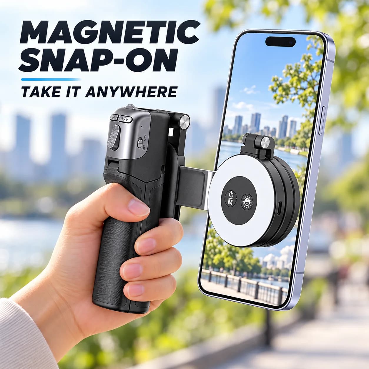 Magnetic Selfie Stick Tripod for Phone Mini Desktop Stand with Double Sided Magnetic Mount Bluetooth Zoom Remote for Vlogging