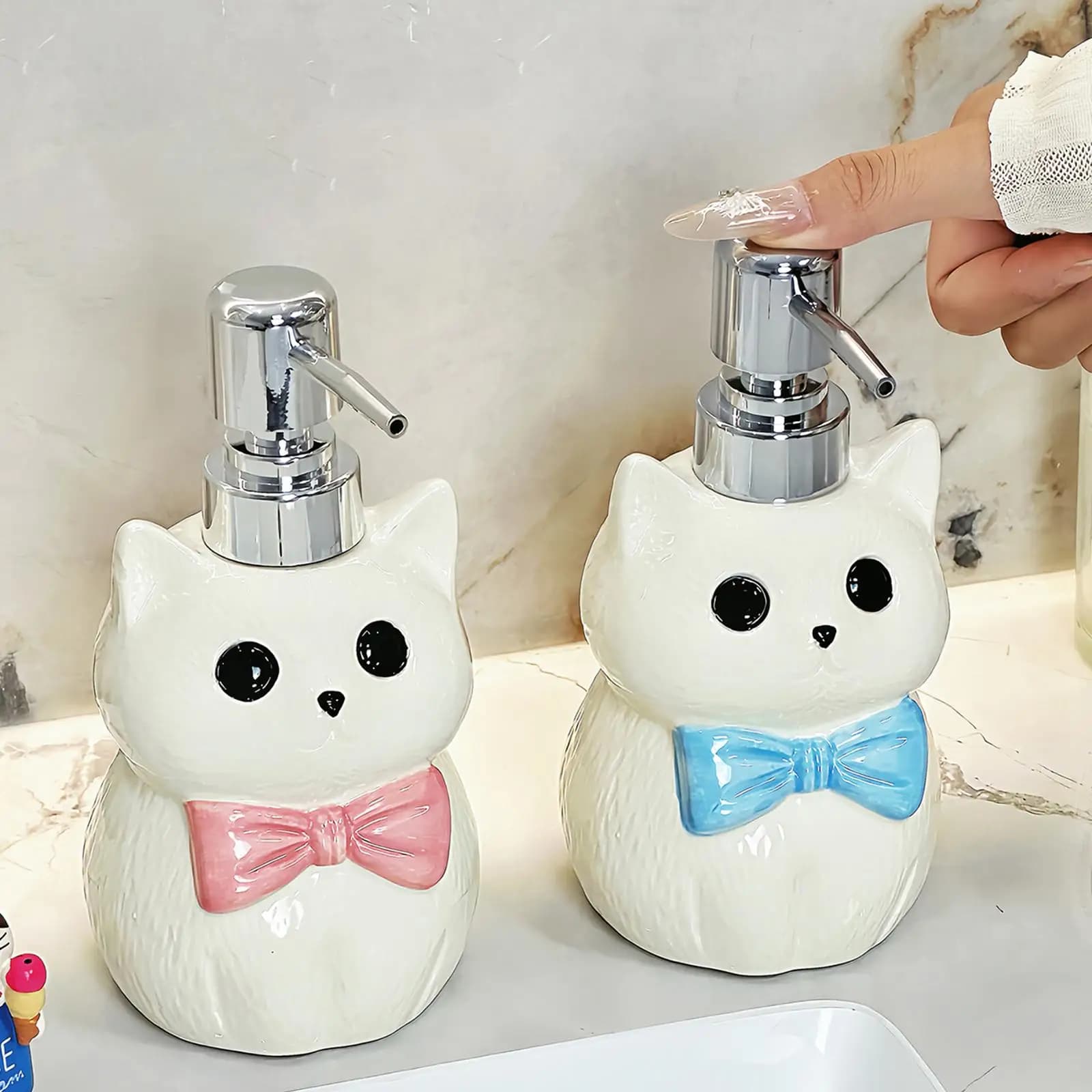 Dispenser di Sapone Liquido in Ceramica 370ml, Bottiglia con Pompa, Accessorio per Bagno, Cucina e Lavabo
