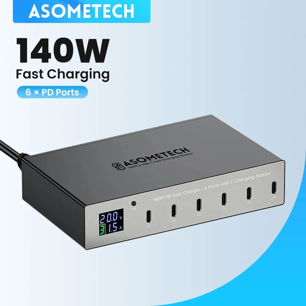 Caricabatterie rapido PD da 140 W a 6 porte Stazione di ricarica rapida multi USB-C da 30 W con display a LED per IPhone 14 13 Pro Max Samsung Xiaomi Ipad