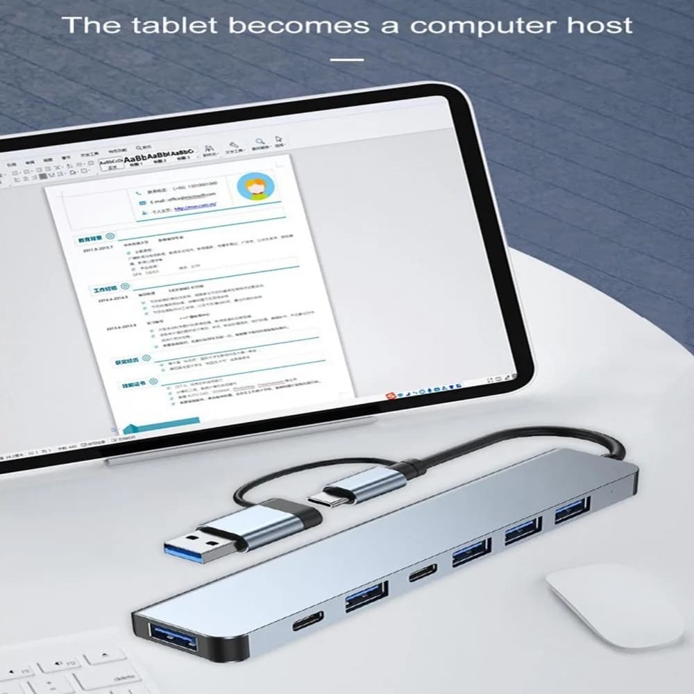Hub di Espansione Type-C 1 a 7 Porte, Splitter Multi-Interfaccia 7-in-1, Splitter USB Grigio, Docking Station Type-C PD