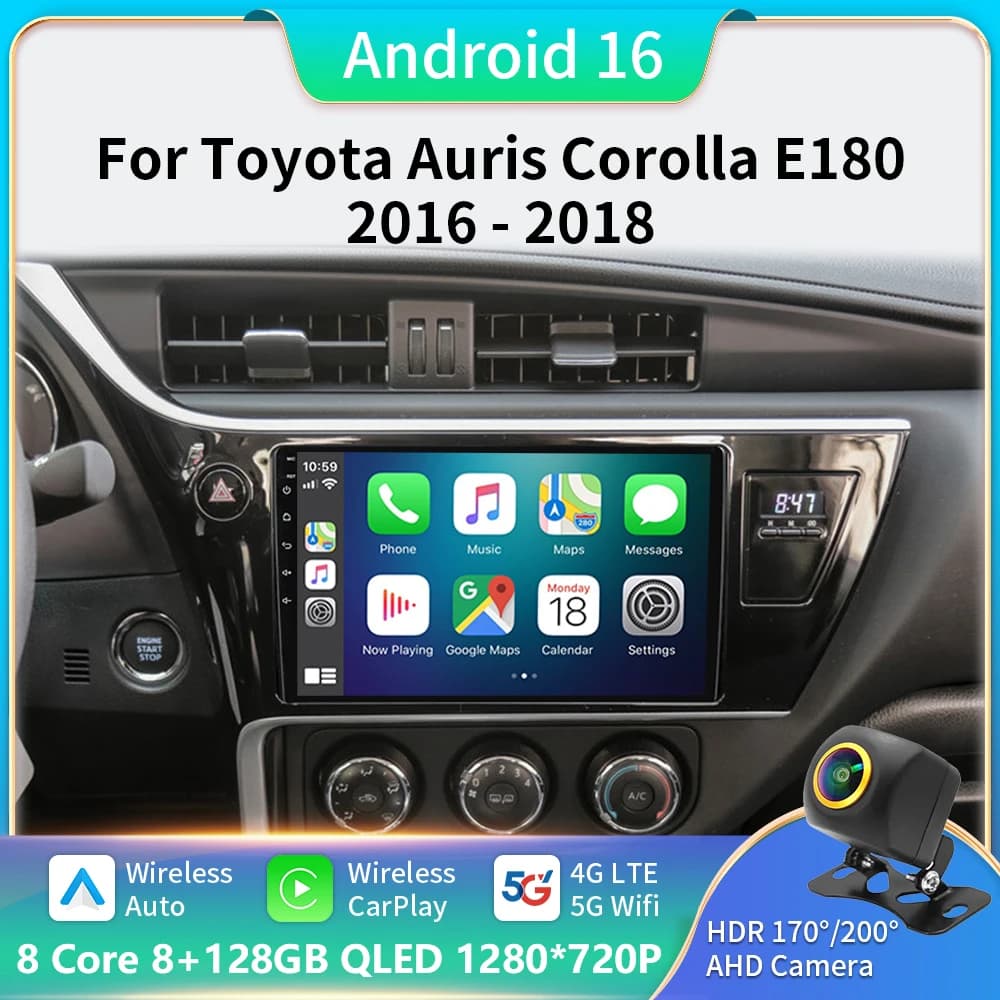 Android 16 Carplay Autoradio Per Toyota Corolla Auris E180 2017 2018 2019 Lettore Video Multimediale di Navigazione GPS Stereo 2din DVD
