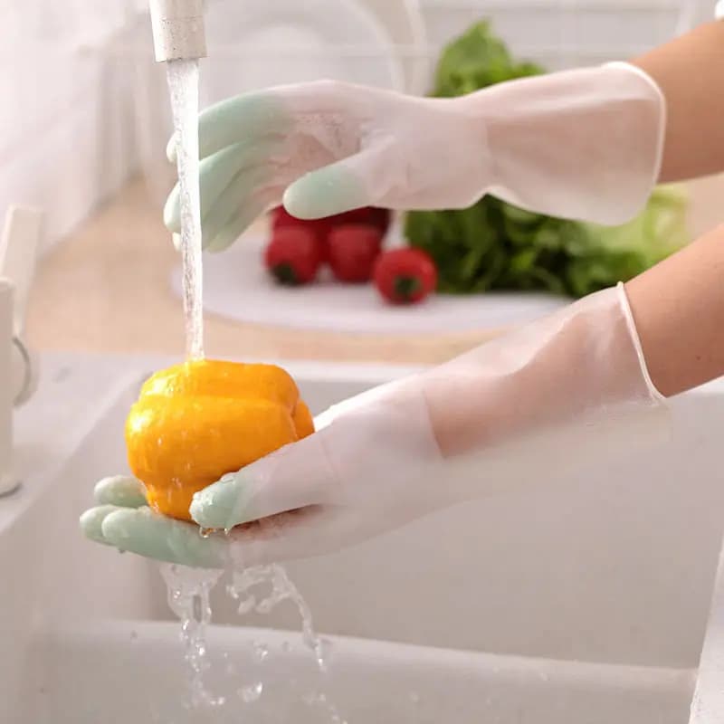 1 paio di guanti per lavare i piatti da cucina, guanti per lavare i piatti domestici, guanti in gomma, strumenti per la pulizia della cucina, accessori per il bagno