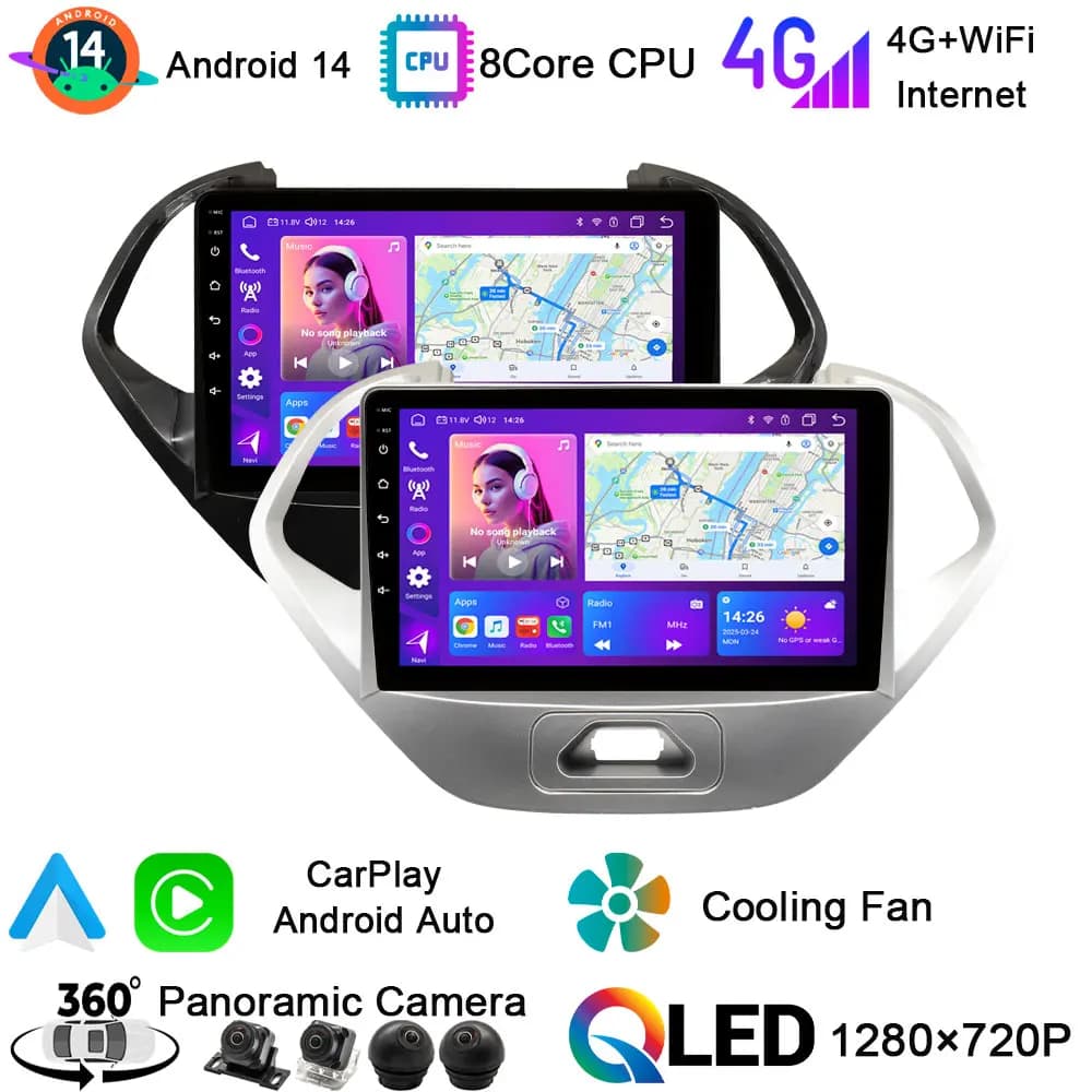 Per Ford Figo Ka2015-2021 QLED Android14 auto Autoradio Multimediale Video Lettore DSP Stereo GPS Video di Navigazione 4G SIM Bluetooth