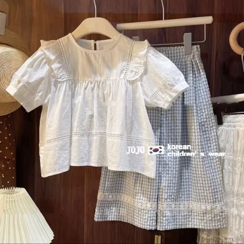 Camicia Pantaloni a quadretti Set Primavera ed estate Nuova moda coreana All-match Camicia per bambole in pizzo carino Pantaloni casual scozzesi Set da 2 pezzi