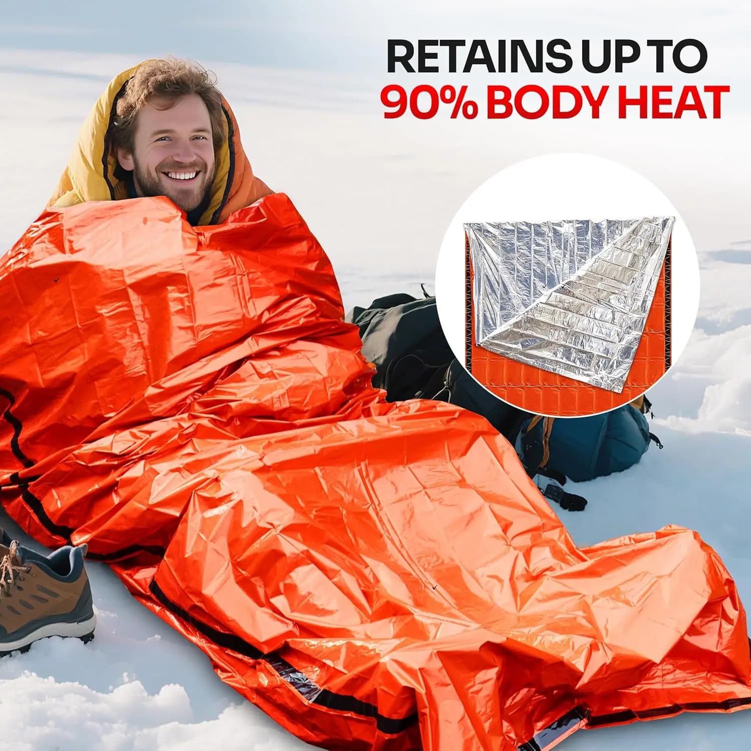 Sacco a Pelo di Emergenza per Attrezzatura e Forniture di Sopravvivenza, Telo Bivy Impermeabile in Mylar, Coperte di Emergenza per Kit di Sopravvivenza