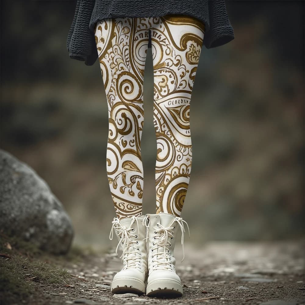 Leggings termici invernali caldi con stampa paisley per donna Pantaloni hippie stile etnico Boho Streetwear Collant elasticizzati casual Taglie forti