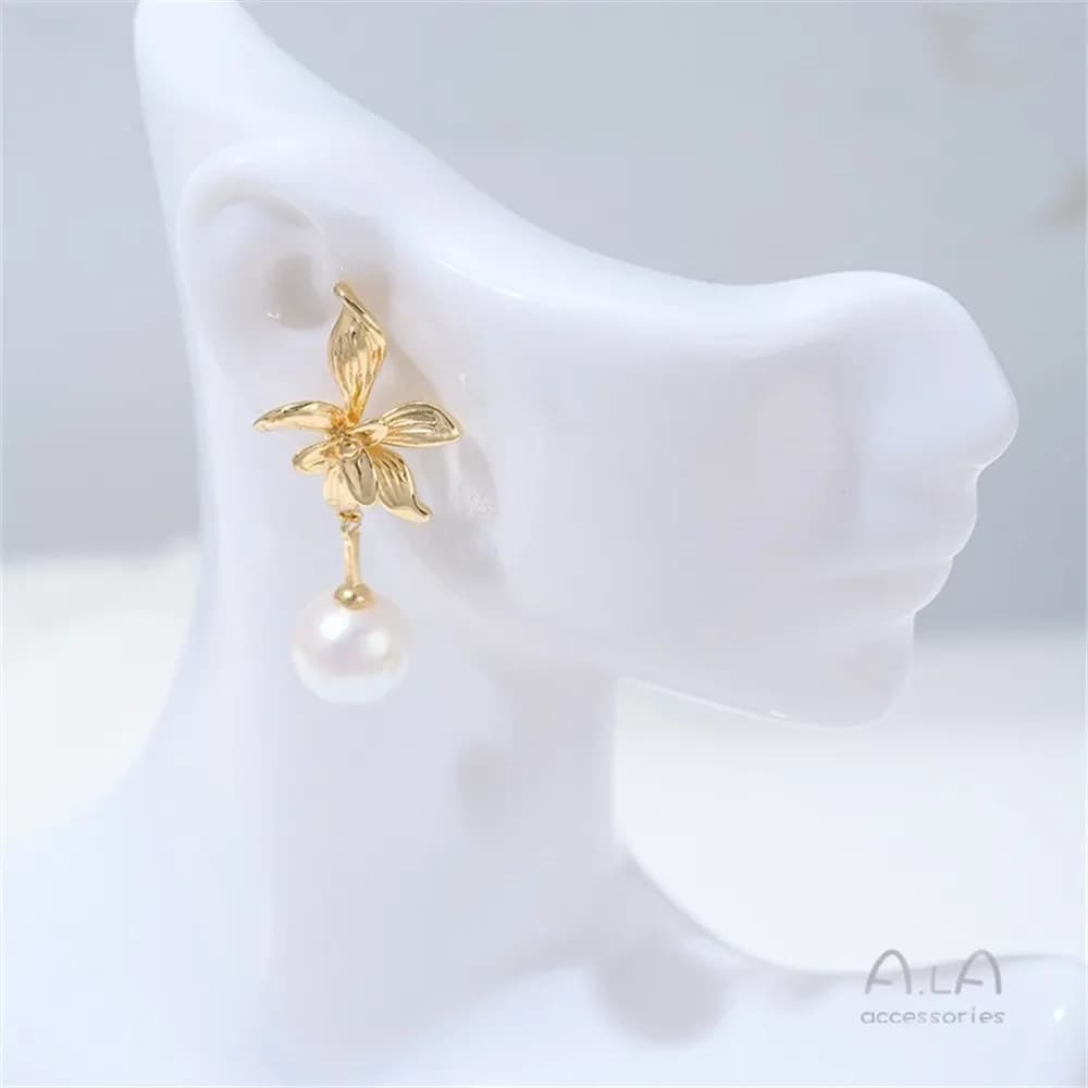 14K placcato oro Iris goccia d'acqua porta perline fiore orecchini a bottone fatti a mano ago d'argento orecchini fai da te accessori per gioielli orecchio
