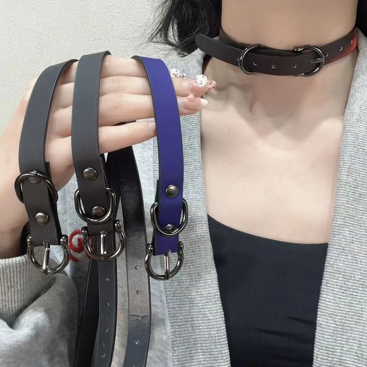 Change Color Leather Choker Necklaces for Women Sweet Cool Soft Leather Temperature Sensitive Color Change Necklaces Y2K Jewelry