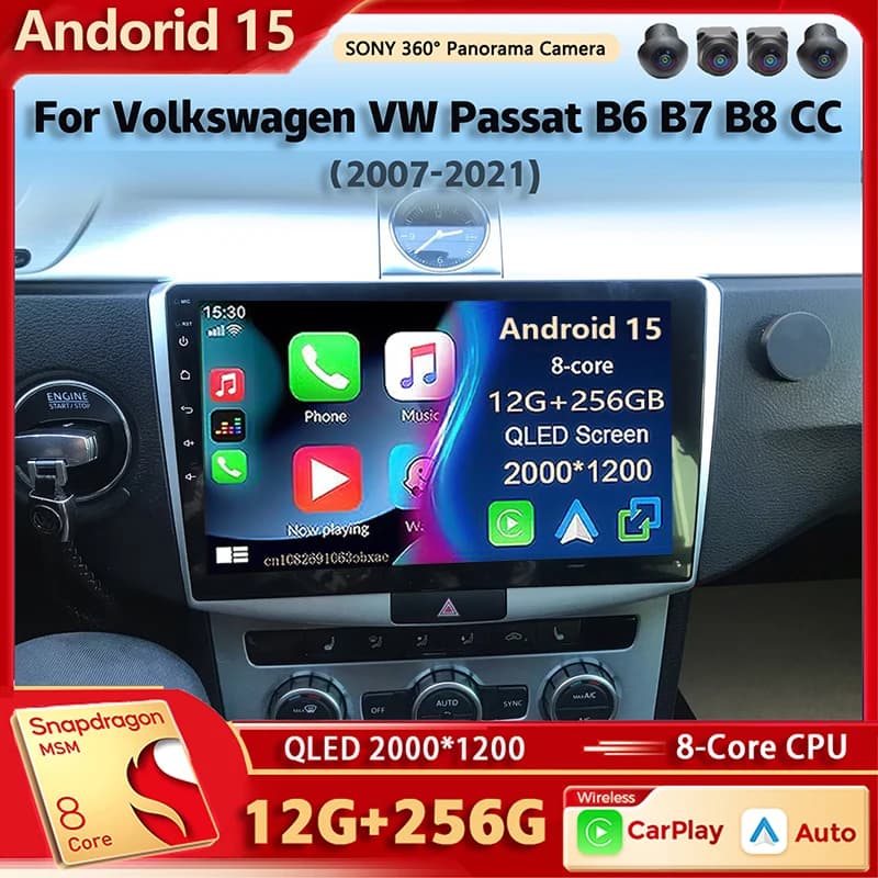 Android 15 Autoradio Multimedia Reader for Volkswagen VW Passat B6 B7 B8 CC 2007-2021 Auto Carplay Car Stereo wifi + 4G To voice