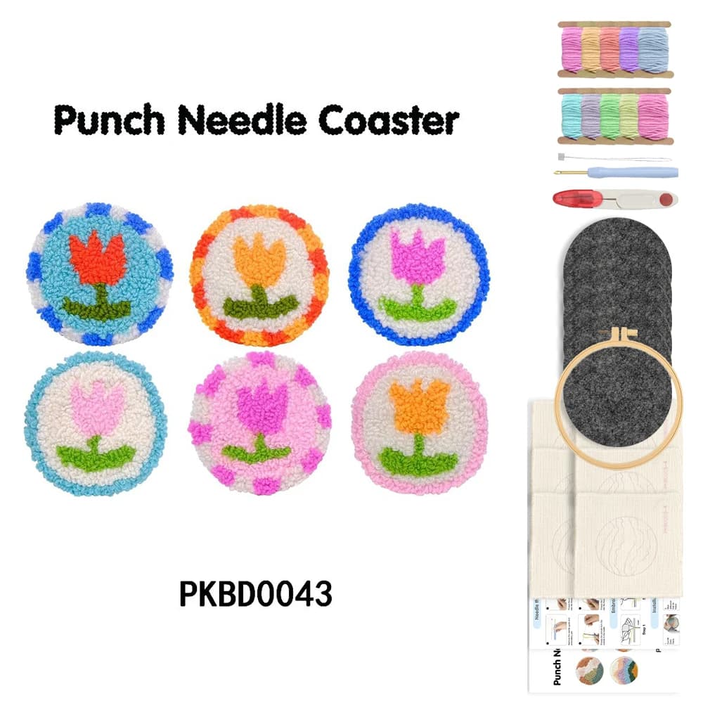 DIY Tulip Punch Needle Embroidery Coaster Kit Drink Mug Rug Coasters Materials Set Home Decoration Craft Kit For Adult Gifts