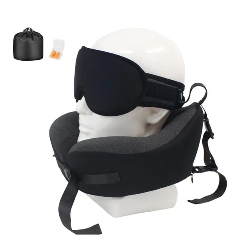 PORK-Ergonomic Travel Pillow With 3D Sleep Mask For Long Flights Airplane, 360° Head Support System Sleeper