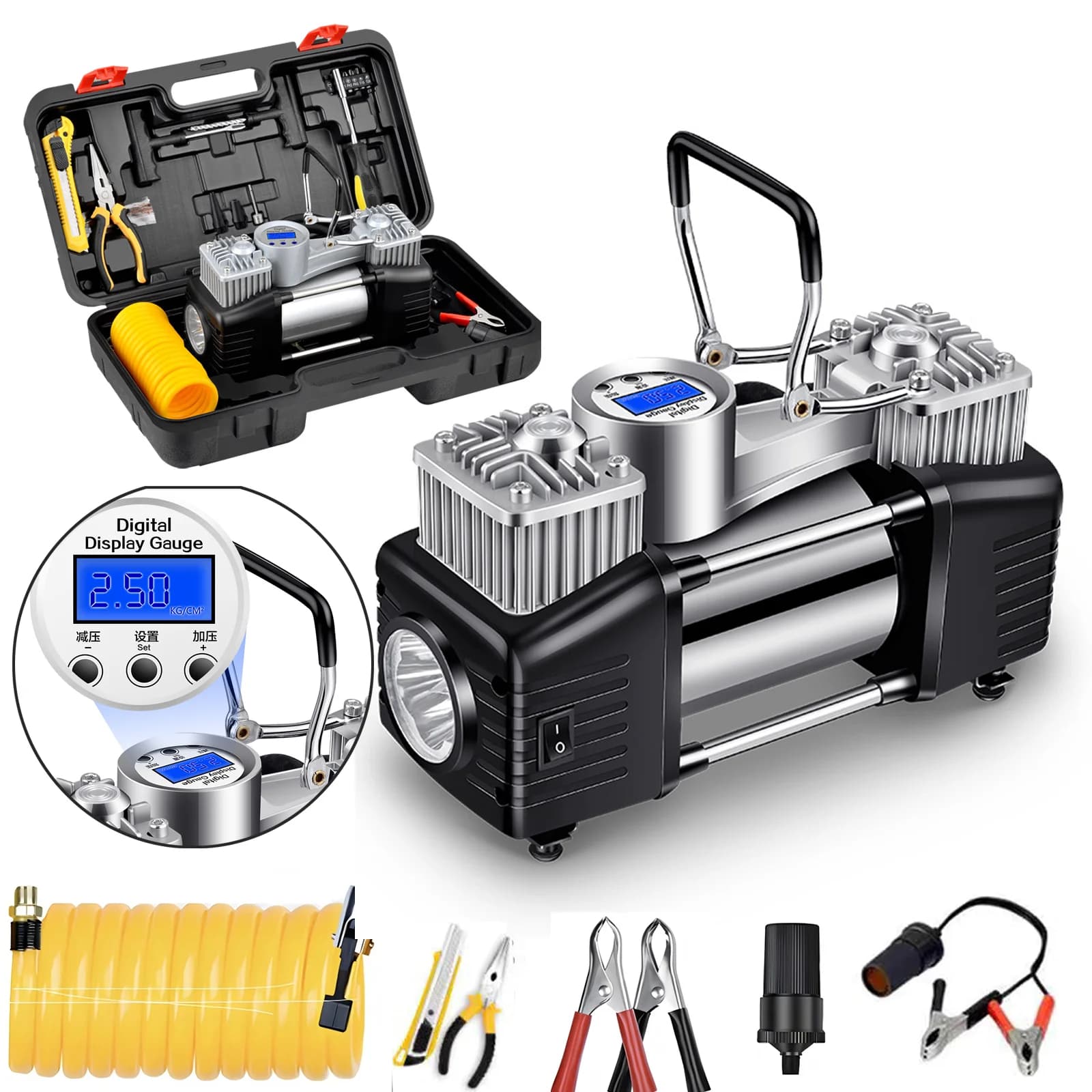Avviatore di emergenza con gonfiatore per pneumatici Pompa d'aria per auto 12V Compressore d'aria per accendisigari per palline da bicicletta per auto