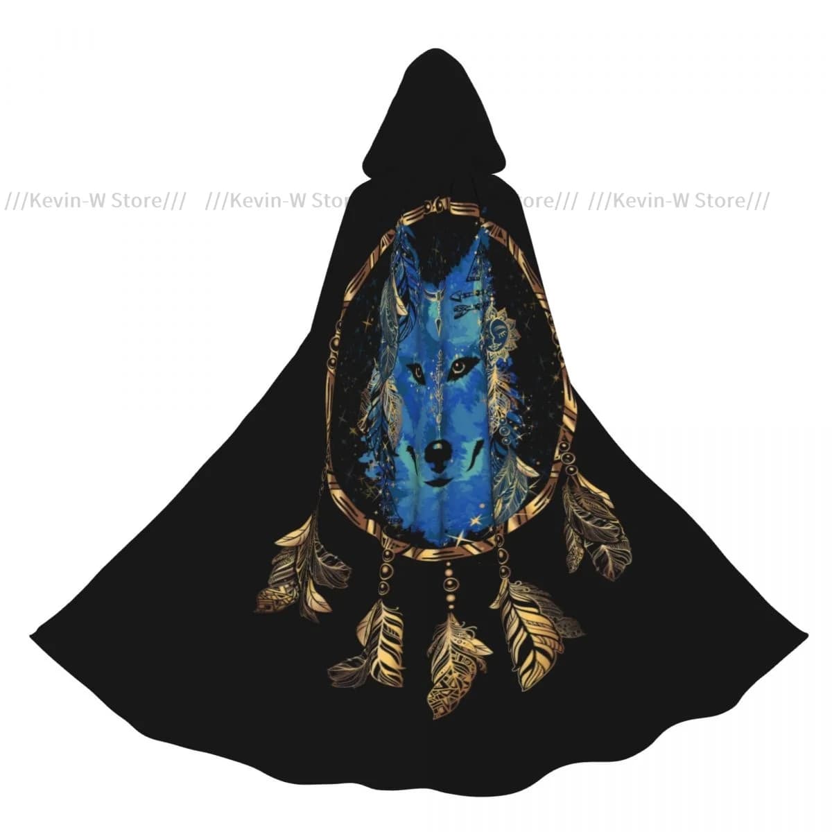 Unisex Witch Party Reversible Hooded Adult Vampires Cape Cloak Wolf Head And Dream Catcher