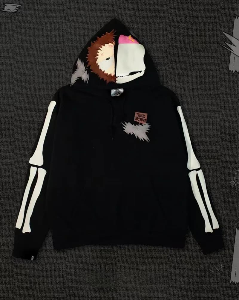 Felpa con cappuccio da uomo con testa di animale in osso gotico americano Harajuku Y2K high street fashion hip-hop top con cappuccio coppia abbigliamento sportivo casual alla moda