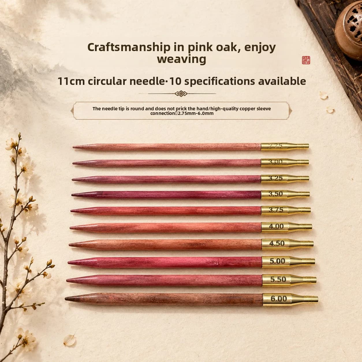 Single Pink Oak Wood Round Ring Removable Recycling Hand Knitted Hair Needle DIY Tool